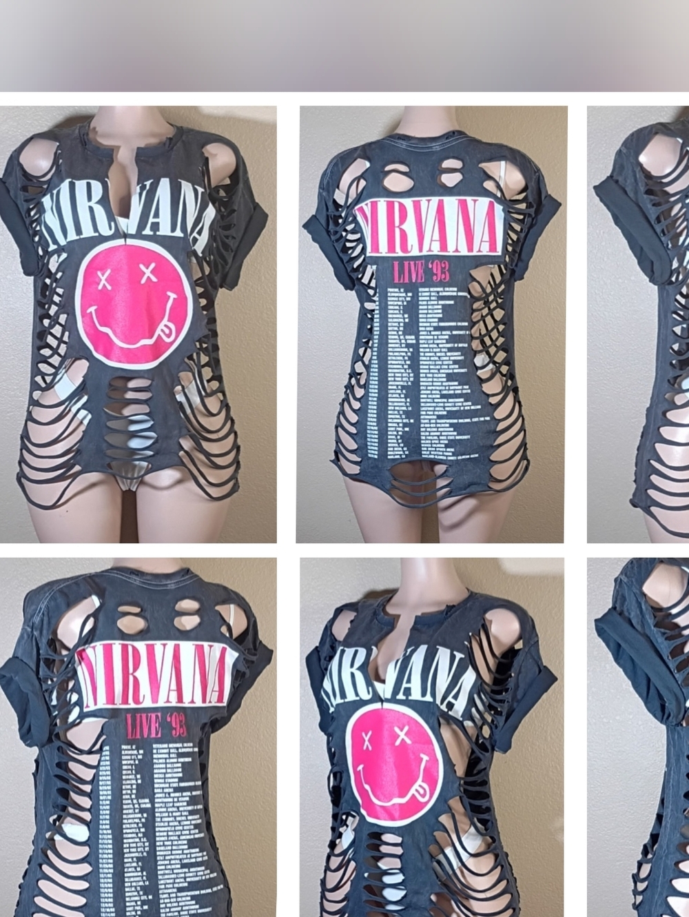 NIRVANA Custom Distressed Tee with Pink Smiley and Tour Print